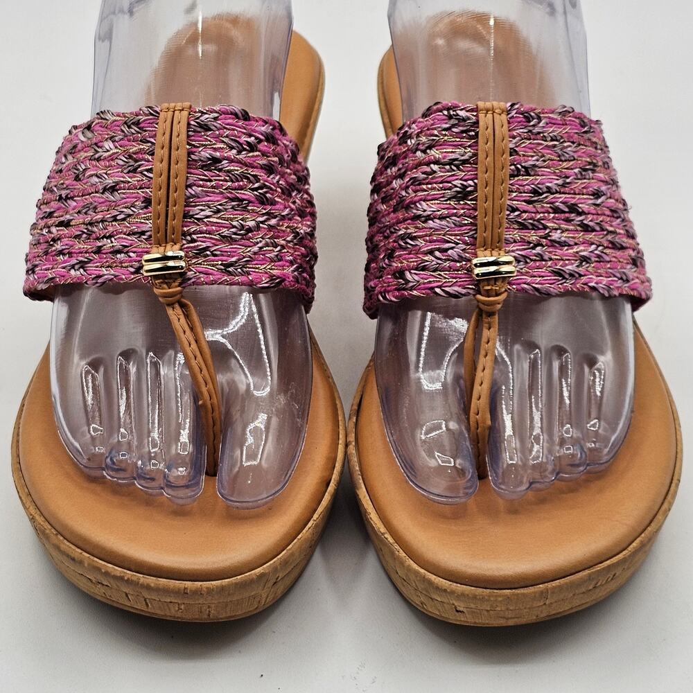 Italian Shoemakers Thong Wedge Cork Sandals Pink Weave Dressy Casual Size 9